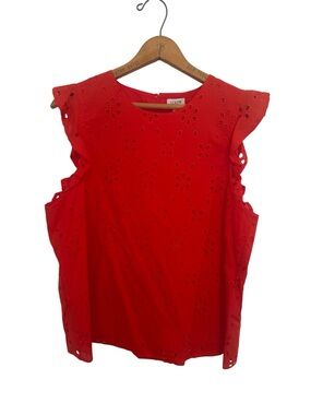 J. Crew Factory Sleeveless Red Eyelet Flutter Top